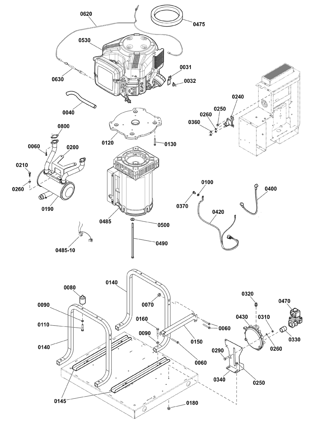 Power Group Diagram and Parts List for 040577-01  Briggs and Stratton Generator